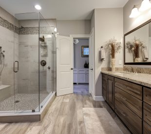 a stylish bathroom remodel with new fixtures, flooring and shower a stylish bathroom remodel with new fixtures, flooring and shower, created with generative ai