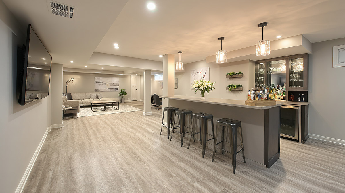 Finished basement entertainment and bar area. Finished basement entertainment and bar area