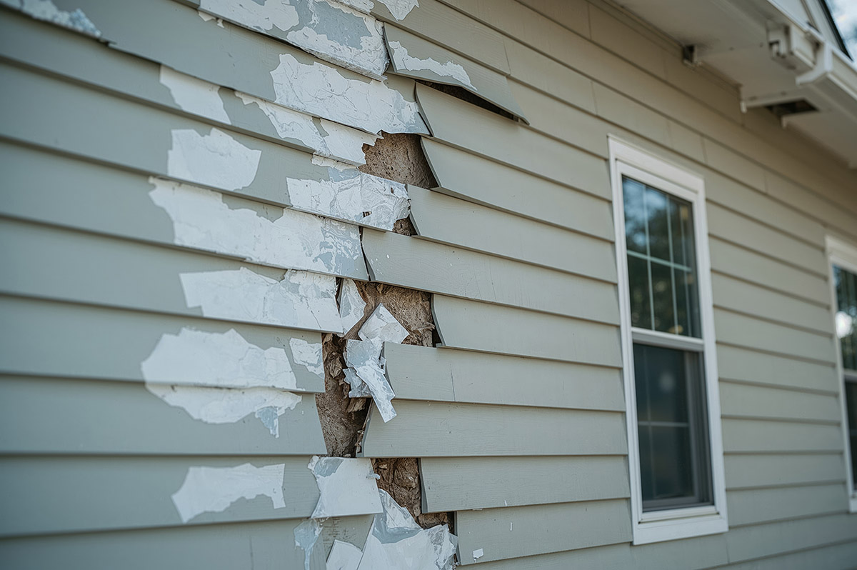 Replacing damaged vinyl siding during house exterior renovation