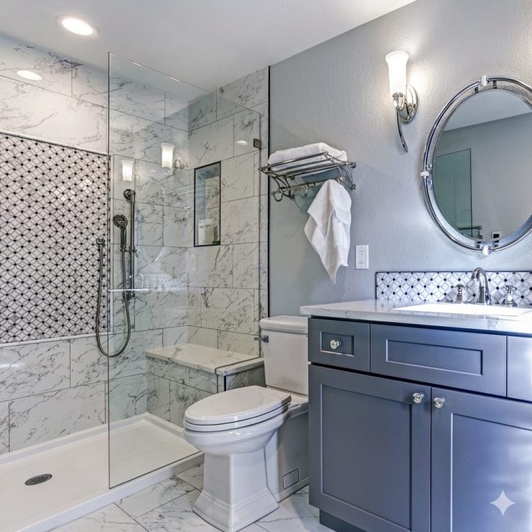 Bathroom remodel with a tiled walk-in shower